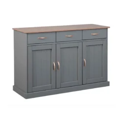 Mobile Grigio a 3 Ante 3 Cassetti Credenza in Legno Dispensa da Soggiorno Cucina