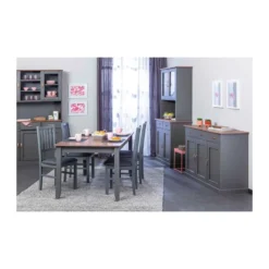 Mobile Grigio a 3 Ante 3 Cassetti Credenza in Legno Dispensa da Soggiorno Cucina