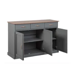 Mobile Grigio a 3 Ante 3 Cassetti Credenza in Legno Dispensa da Soggiorno Cucina