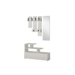 Mobile Ingresso Bianco 100x70cm con Specchio e Scarpiera