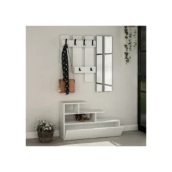 Mobile Ingresso Bianco 100x70cm con Specchio e Scarpiera