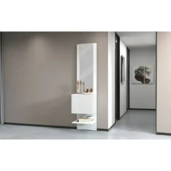 Mobile Ingresso con Specchio e Anta Bianco Laccato Moderno Salvaspazio