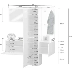 Mobile Ingresso 4 Pezzi Bianco Lucido Scarpiera Specchio Appendiabiti