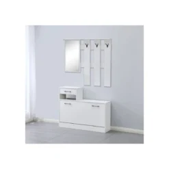 Mobile Ingresso XL Bianco con Scarpiera e Specchio