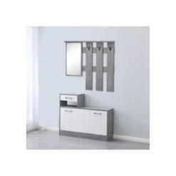 Mobile Ingresso XL Grigio e Bianco con Scarpiera e Specchio