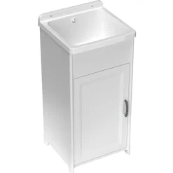 Mobile Lavanderia Compatto in Resina con Pilozzo Bianco 41x37x85 cm