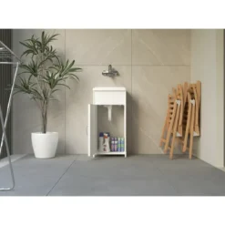 Mobile Lavanderia Compatto in Resina con Pilozzo Bianco 41x37x85 cm