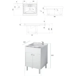 Mobile Lavatoio 2 Ante 60x50x85 cm Specchio 45x60x5 cm