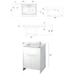 Mobile Lavatoio 2 Ante 60x50x85 Pensile 60x34x52 Colonna 45x50x182 cm