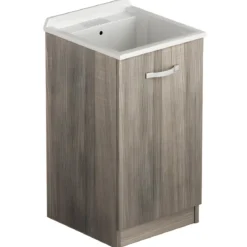 Mobile Lavatoio con Anta in Legno Olmo per Lavanderia Vasca Resina