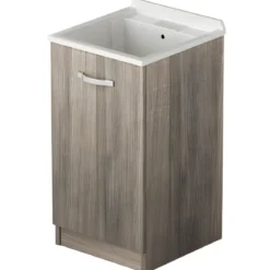 Mobile Lavatoio con Anta in Legno Olmo per Lavanderia Vasca Resina