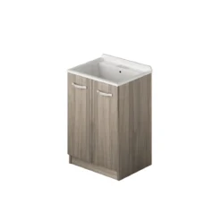 Mobile Lavatoio con 2 Ante in Legno Olmo Vaschetta in Resina Bagno Lavabo