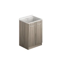 Mobile Lavatoio con 2 Ante in Legno Olmo Vaschetta in Resina Bagno Lavabo