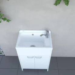 Mobile Lavatoio PVC 58x38 cm con Vasca 2 Ante con Kit Scarico Autopulente
