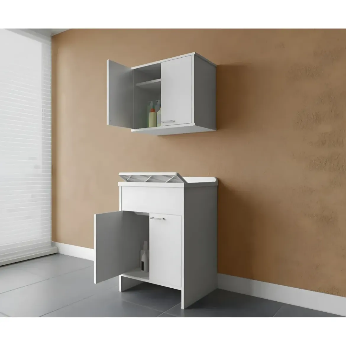 Mobile Lavatoio 60x50x85 cm con Pensile 60x34x52 cm 2 Ante