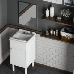 Mobile Lavatoio 45x50x85 cm con Specchio 45x60x5 cm Bianco