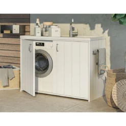 Mobile Lavatrice Coprilavatrice da Esterno con Lavandino 1 Vasca in Resina