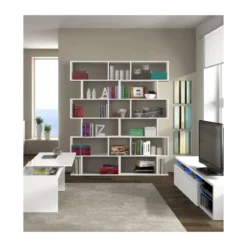 Mobile Libreria 80 Bianca Lucido Ripiani Design a Giorno Parete Modulare Studio