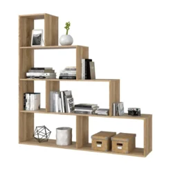 Mobile Libreria Divisorio Scala Rovere Venato Camera Bifacciale Design a Giorno