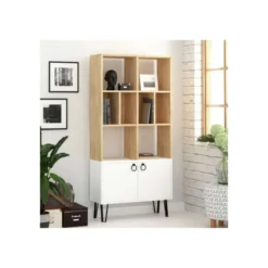 Mobile Libreria in Legno Bianco Rovere con Ante Moderna Scaffali Ufficio Sala