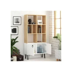 Mobile Libreria in Legno Bianco Rovere con Ante Moderna Scaffali Ufficio Sala