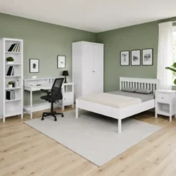 Mobile Libreria Soggiorno Camera Alta in Legno MDF Bianco 6 Ripiani
