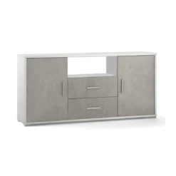 Mobile Madia 2 Ante 2 Cassetti Bianco e Cemento Contenitore Buffet Credenza