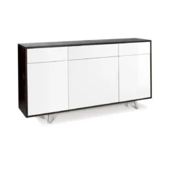 Mobile Madia 3 Ante 3 Cassetti Credenza Bianco Lucido Ossido Nero Soggiorno