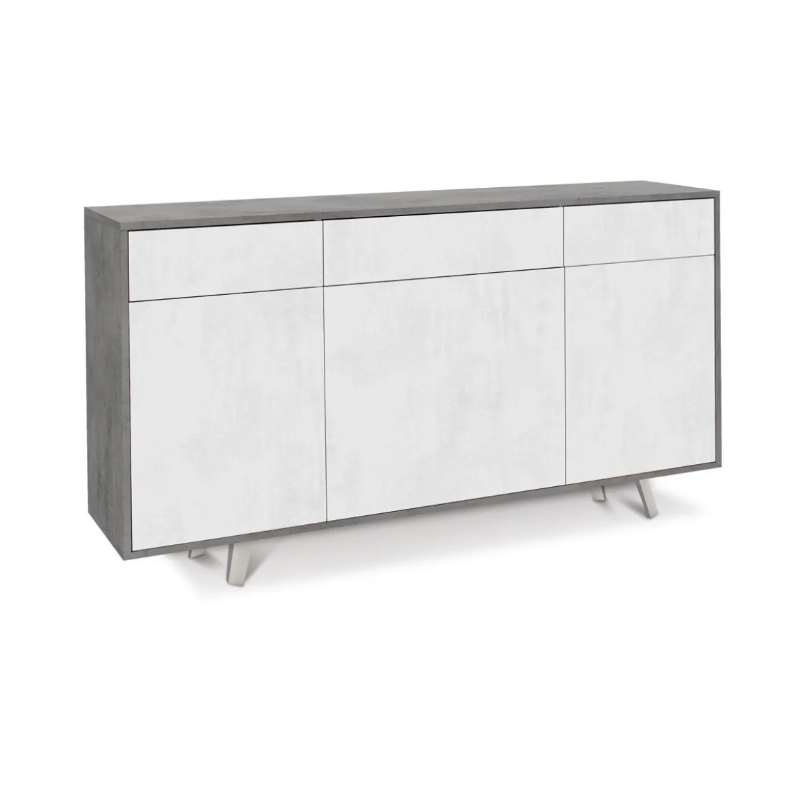Mobile Madia 3 Ante 3 Cassetti Grigio Ossido Bianco da Soggiorno Credenza