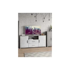 Mobile Madia 2 Ante 2 Cassetti Grigio Ossido Contenitore Buffet Credenza PortaTv