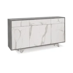 Mobile Madia 3 Ante 3 Cassetti Grigio Effetto Marmo da Soggiorno Credenza
