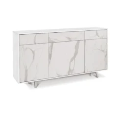 Mobile Madia 3 Ante 3 Cassetti Ossido Bianco Marmo Credenza da Soggiorno