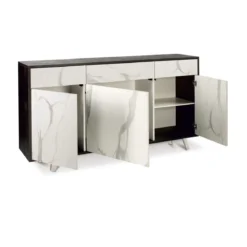 Mobile Madia 3 Ante 3 Cassetti Ossido Nero Bianco Soggiorno Credenza