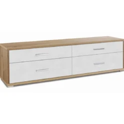 Mobile Moderno 180 Noce Bianco TV 4 Cassetti Credenza Cassettiera Legno