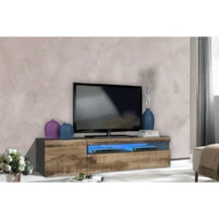 Mobile Moderno Porta TV 150 Basso Ardesia Acero Soggiorno Anta Ribalta