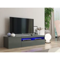 Mobile Moderno Porta TV 155 Basso Antracite Soggiorno Anta Ribalta Legno