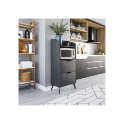 Mobile Multiuso da Cucina per Forno Microonde in Legno con Cassetti Antracite