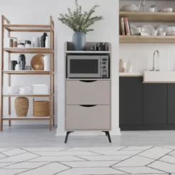 Mobile Multiuso da Cucina per Forno Microonde in Legno con Cassetti Mocha