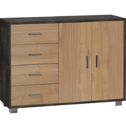 Mobile Nero Noce Credenza Bassa Madia 2 Ante 4 Cassetti Salone Ufficio