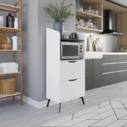 Mobile per Forno Microonde in Legno Bianco Multiuso con Cassetti da Cucina