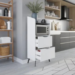 Mobile per Forno Microonde in Legno Bianco Multiuso con Cassetti da Cucina