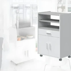 Mobile Portaforno con Ruote Legno Bianco Salvaspazio Cassetto 2 Ante