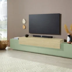 Mobile Porta Televisore Verde Salvia Rovere da Appoggio 3 Ante Ribalta