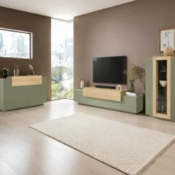 Mobile Porta Televisore Verde Salvia Rovere da Appoggio 3 Ante Ribalta
