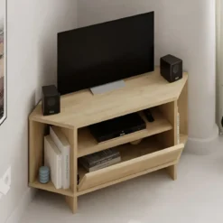 Mobile Porta TV Angolare Soggiorno Rovere Vano Contenitore e Mensole