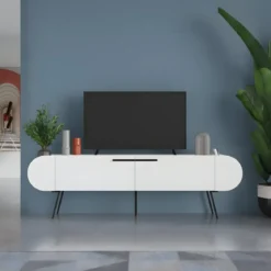 Mobile Porta TV 2 Ante a Ribalta Bianco Moderno Vani a Giorno Laterali