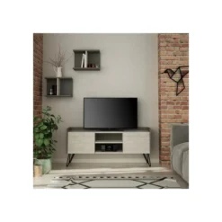 Mobile Porta Tv Ante Bianche Vintage e Mensole 125x33x56 cm