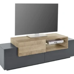 Mobile Porta TV Antracite Oak 160 cm Madia Bassa per Soggiorno