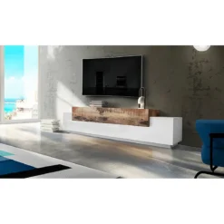 Mobile Porta TV Basso con Ante a Ribalta 240 Bianco Acero Credenza Salone
