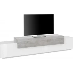 Mobile Porta TV Basso con Ante a Ribalta 240 Bianco Cemento Credenza Salone
